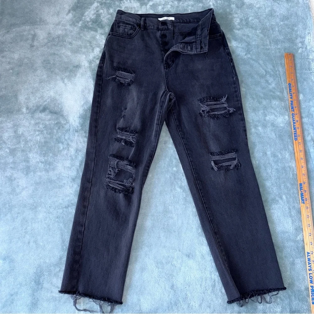 PacSun High Rise Straight Button Fly Black Distressed Raw Hem Jeans Size‎ 27